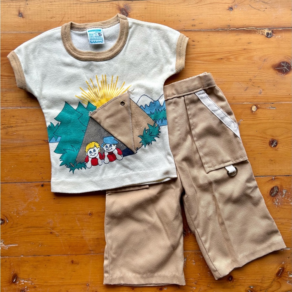 JCPenney Toddletime Little Camper Outfit size 6mos Tent T-shirt & Cargo Pants